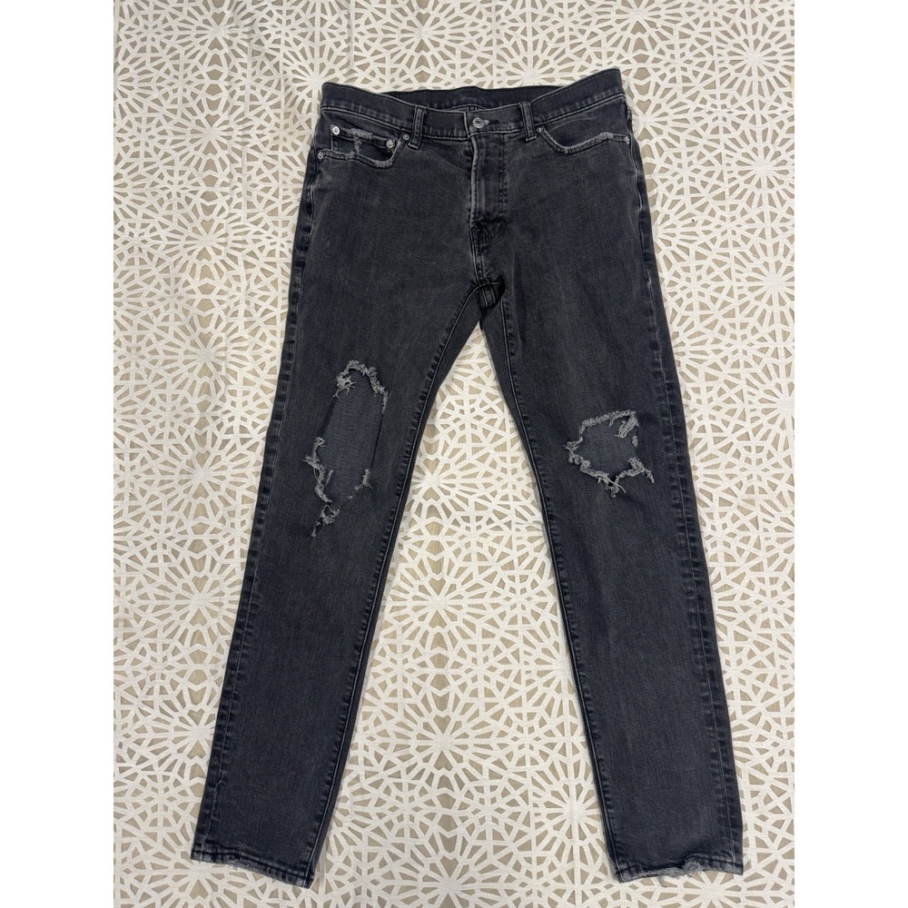 Abercrombie Fitch Skinny Stretch Ripped Mens Jeans 33 x 32 Black Punk Skate Goth